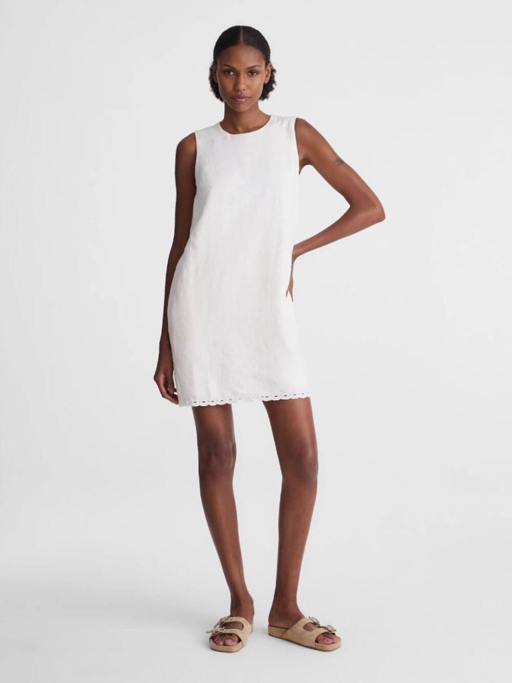 NWT Madewell Mini Shift Dress in 100% Linen Ivory Off White L
